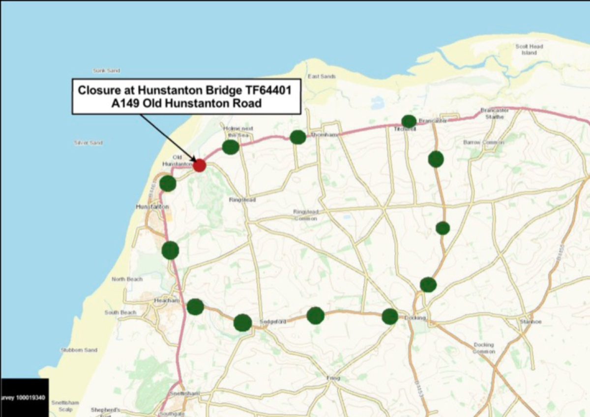 A149 at Old Hunstanton to remain CLOSED for another week