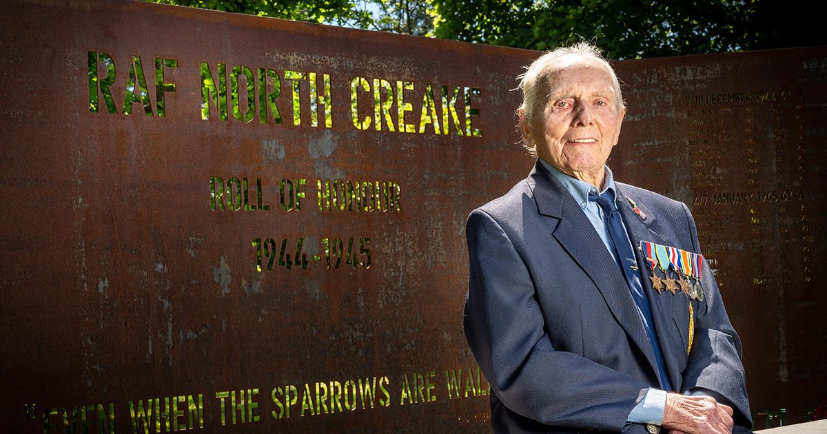 WW2 veteran Bernie How cuts ribbon at RAF North Creake Memorial