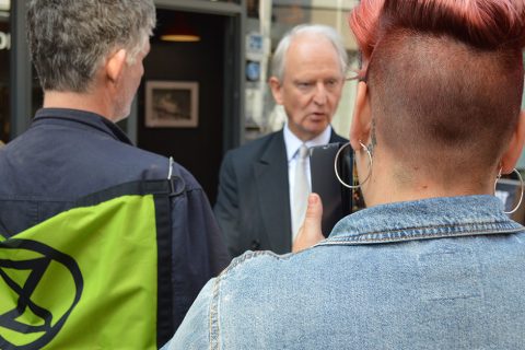 Sir Henry Bellingham meets climate change protesters