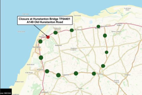 A149 at Hunstanton Bridge, Old Hunstanton to be closed for 5 days