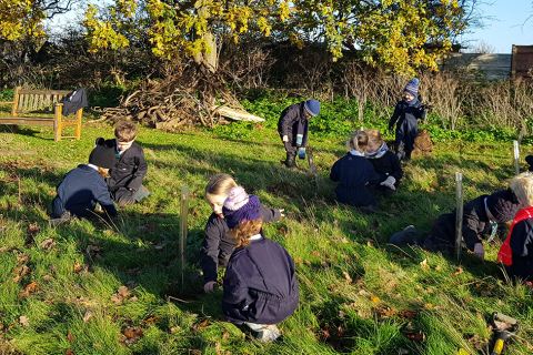 Young pupils at Glebe House School add to the Queen’s Green Canopy