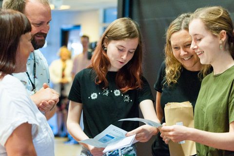 Happy students at Smithdon High School on GCSE results day