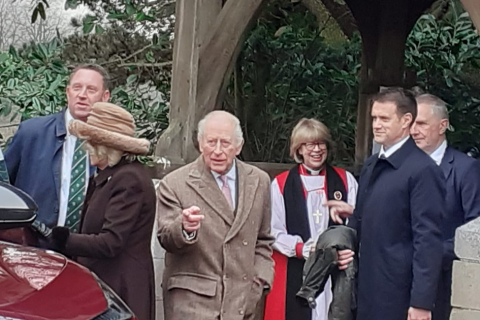 King and Queen attend church service in Wolferton