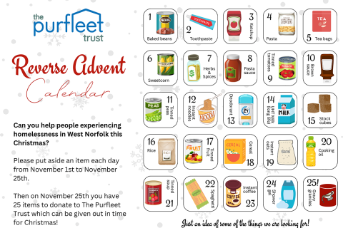 Could you support the Purfleet Trust this November with a Reverse Advent Calendar?